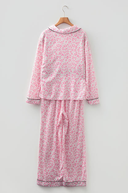 Pink Leopard Print 2cps Long Pajama Set - Snoopy's Closet