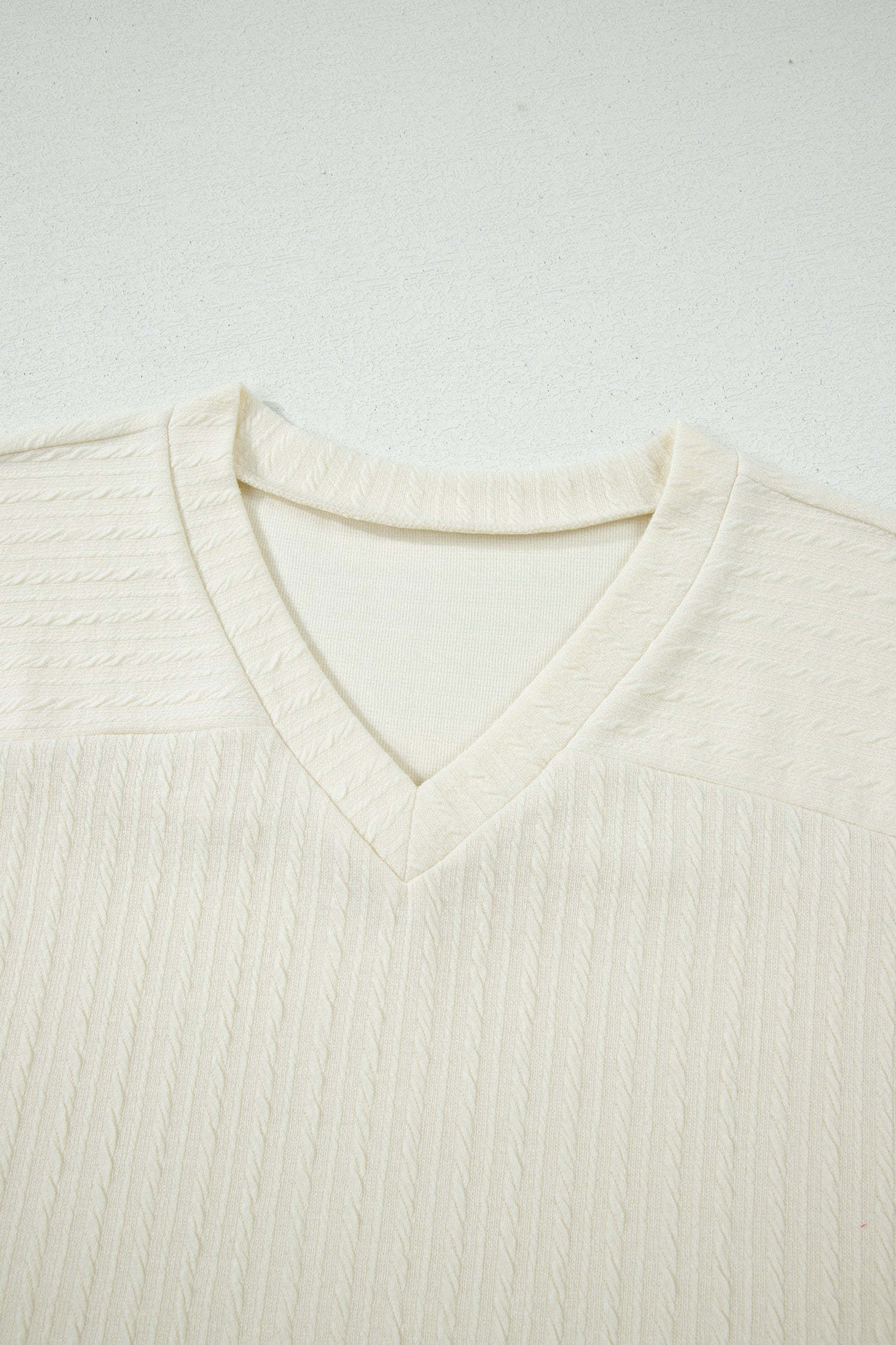 Beige Twisted Texture Knit V Neck T Shirt - Snoopy's Closet