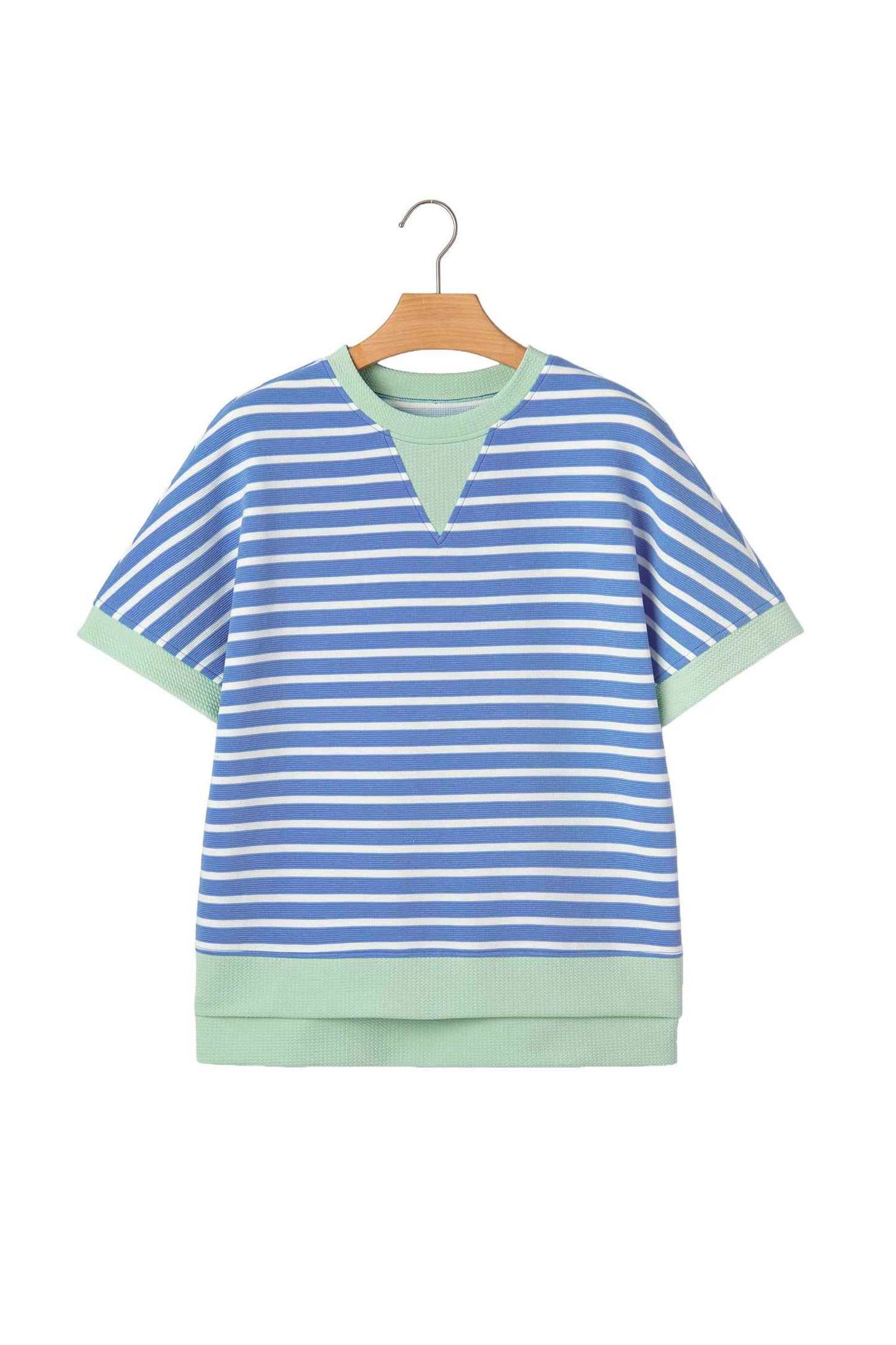 Pink Stripe Contrast Trim Loose Short Sleeve Top
