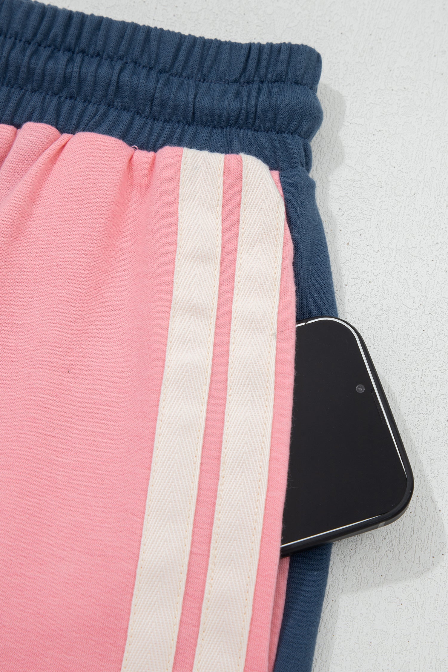 Pink Color Block Patchwork Varsity Striped Detail Drawstring Elastic Waist Shorts - Snoopy's Closet