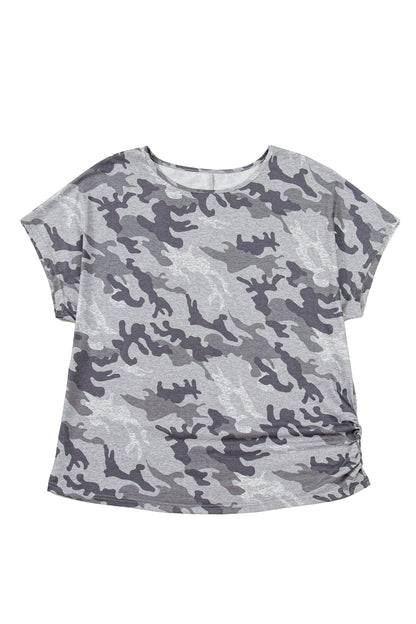 Gray Plus Size Camo Print Casual T Shirt - Snoopy's Closet