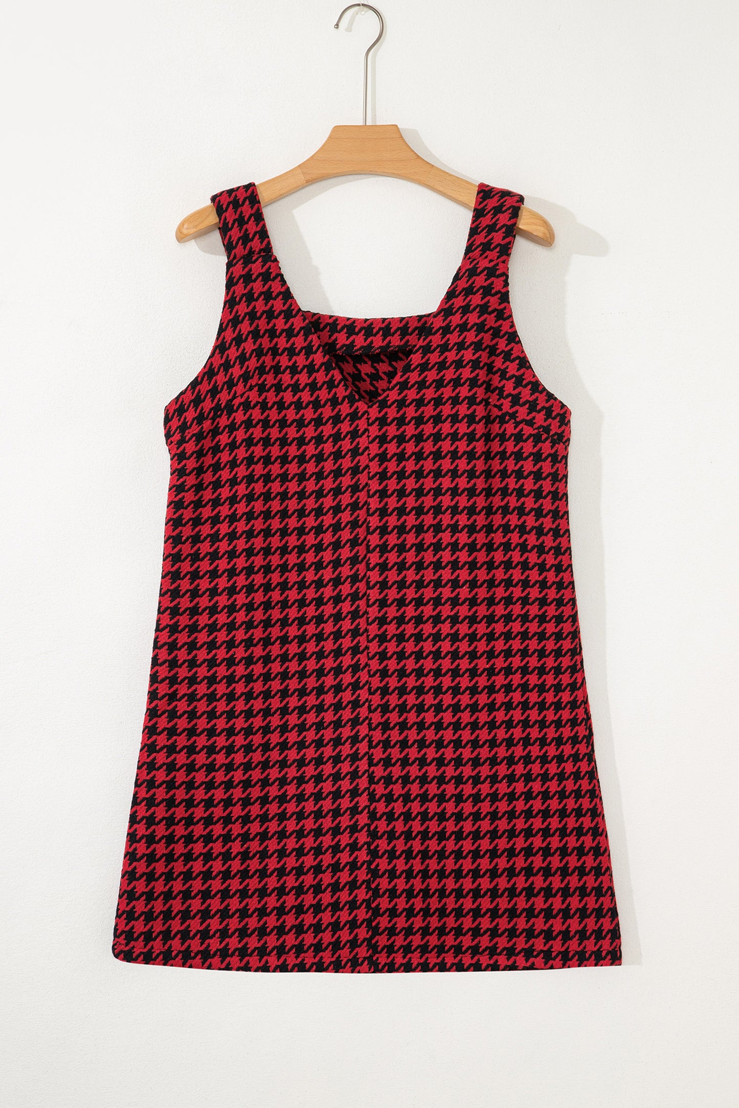 Red Houndstooth Print V Neck Sleeveless Mini Dress - Snoopy's Closet