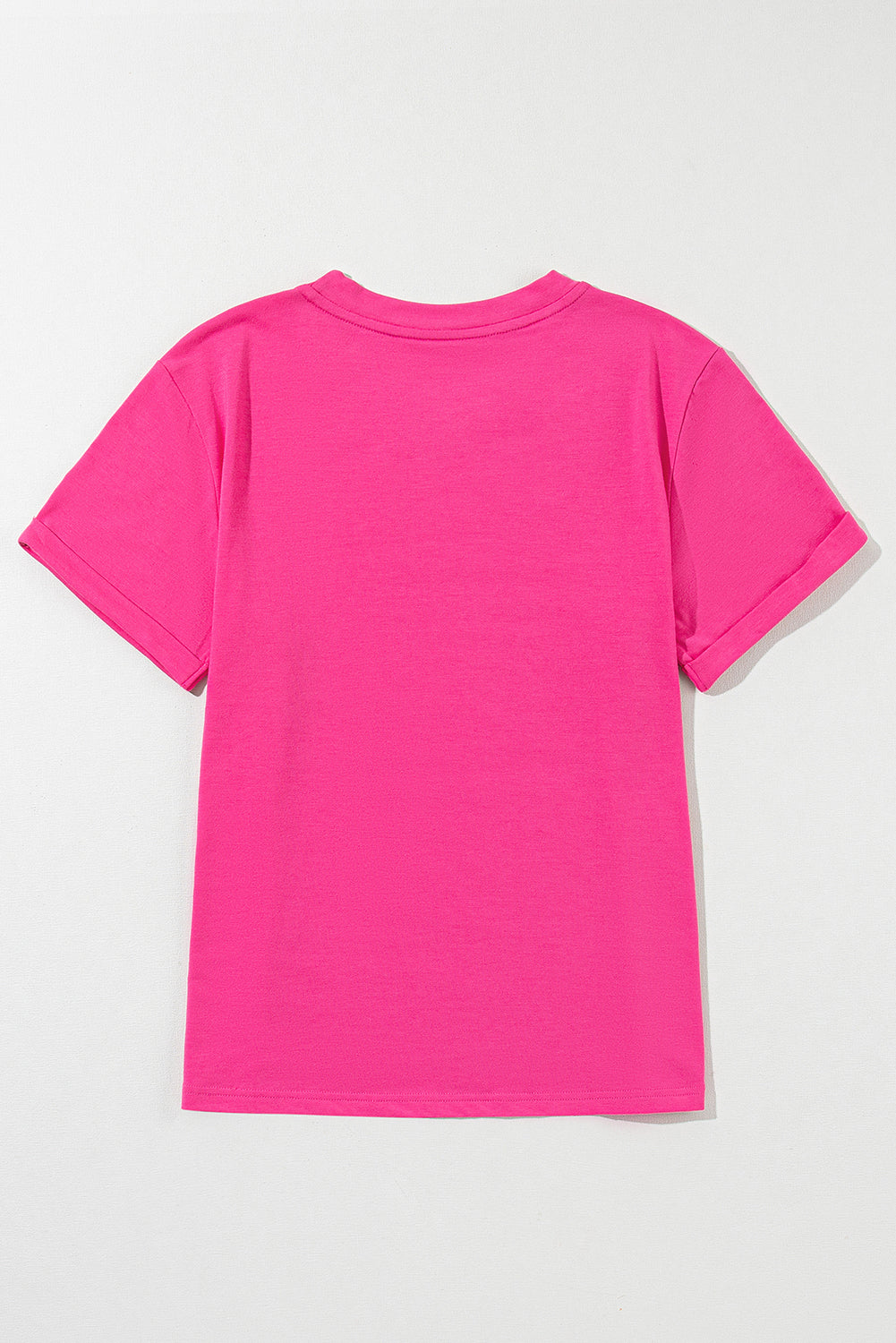 Rose Red Casual Plain Crew Neck Tee - Snoopy's Closet