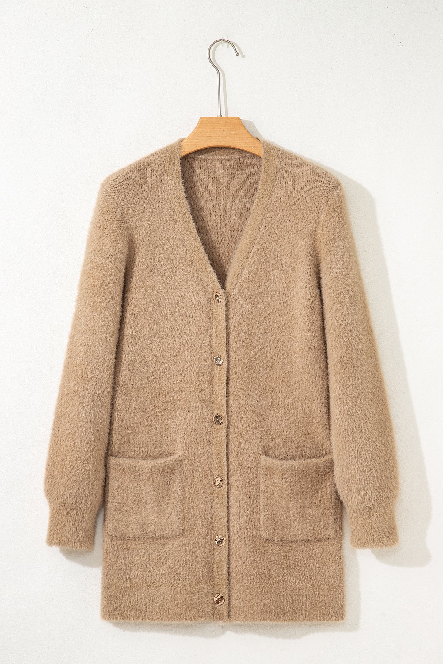 Smoke Gray Fuzzy Buttoned Front Midi Solid Cardigan - Snoopy's Closet