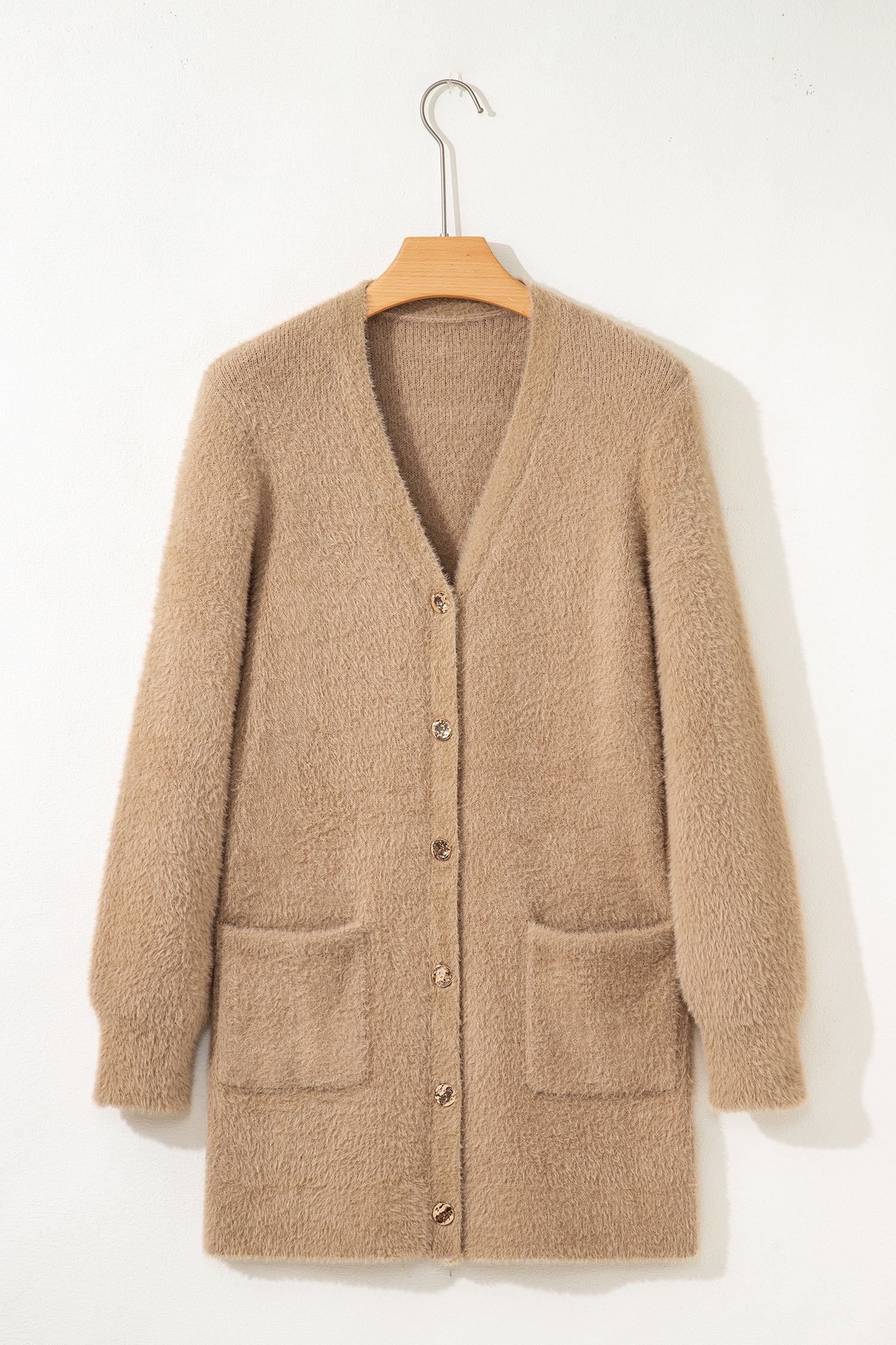 Smoke Gray Fuzzy Buttoned Front Midi Solid Cardigan - Snoopy's Closet