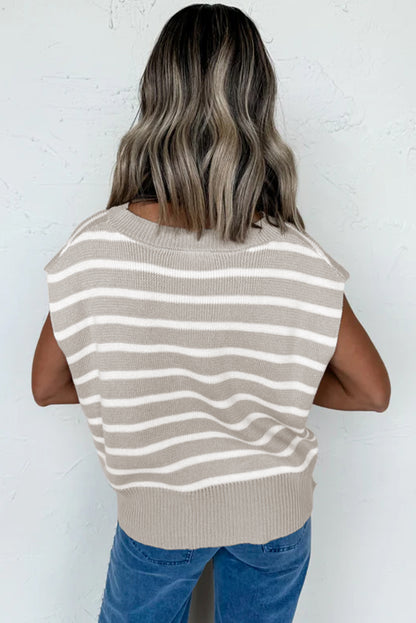 Parchment Side Slits Crewneck Short Sleeve Sweater Tee