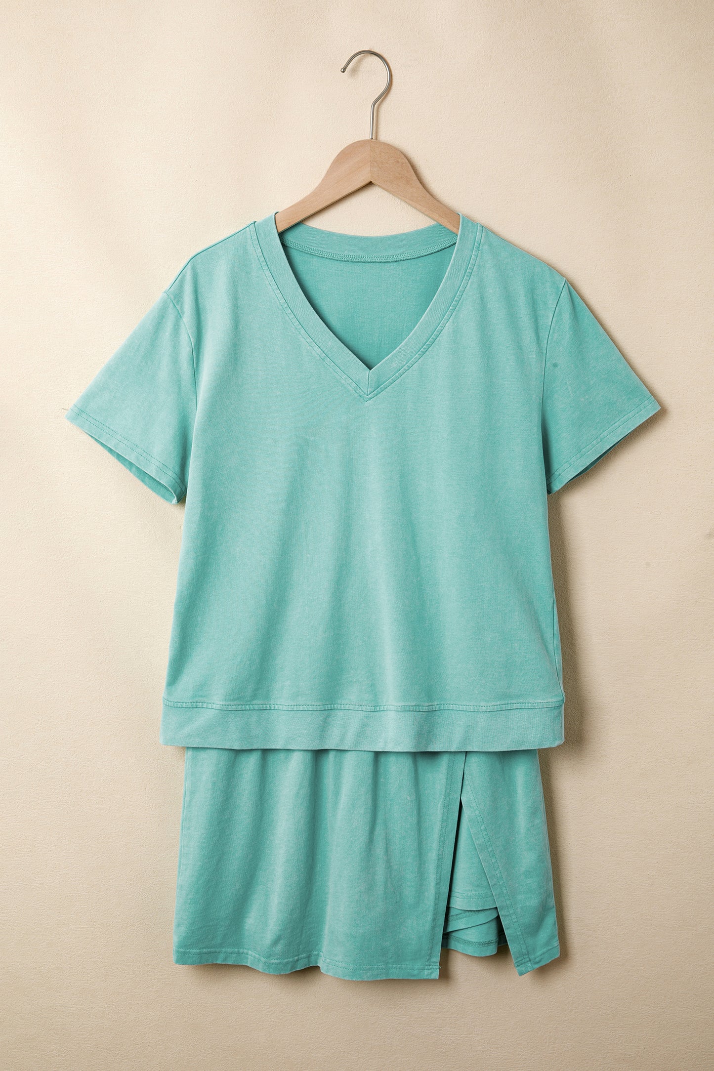 Mint Green Mineral Wash V Neck Tee Matching Skort Set - Snoopy's Closet