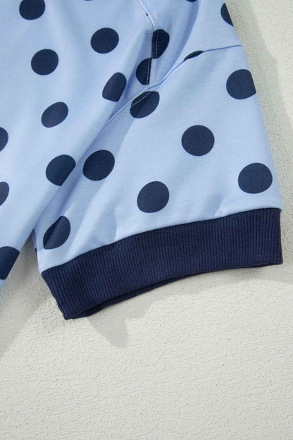 Pink Color Block Trim Polka Dot Casual Tee