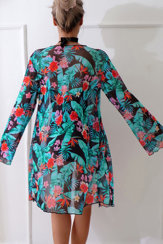 Black Halter Neck Monokini with Floral Beach Cover Up - Snoopy's Closet