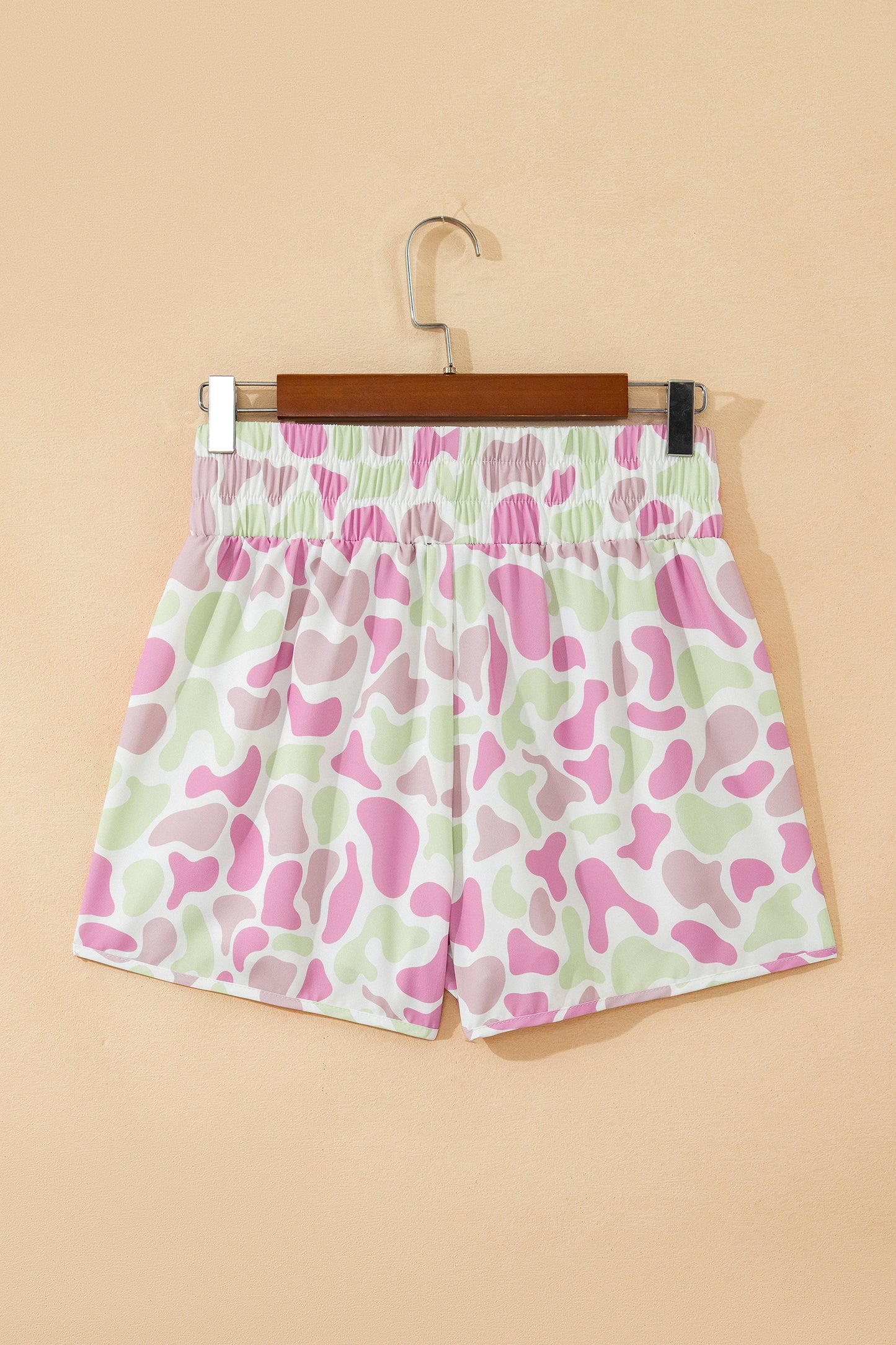 Green Camouflage Print Shirred High Waist Athleisure Shorts - Snoopy's Closet