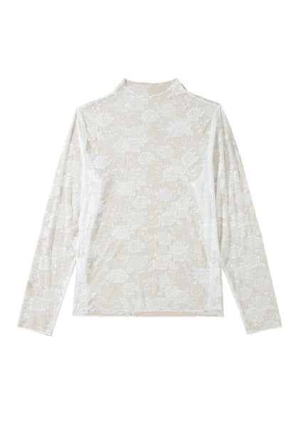 White Plus Size Floral Mesh Long Sleeve Top - Snoopy's Closet