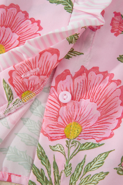 Camisa de manga abullonada con volantes y rayas Pink Sweet Blooms