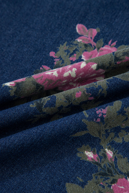 Mono vaquero plisado de pernera ancha y talle alto con estampado floral Blue Beau