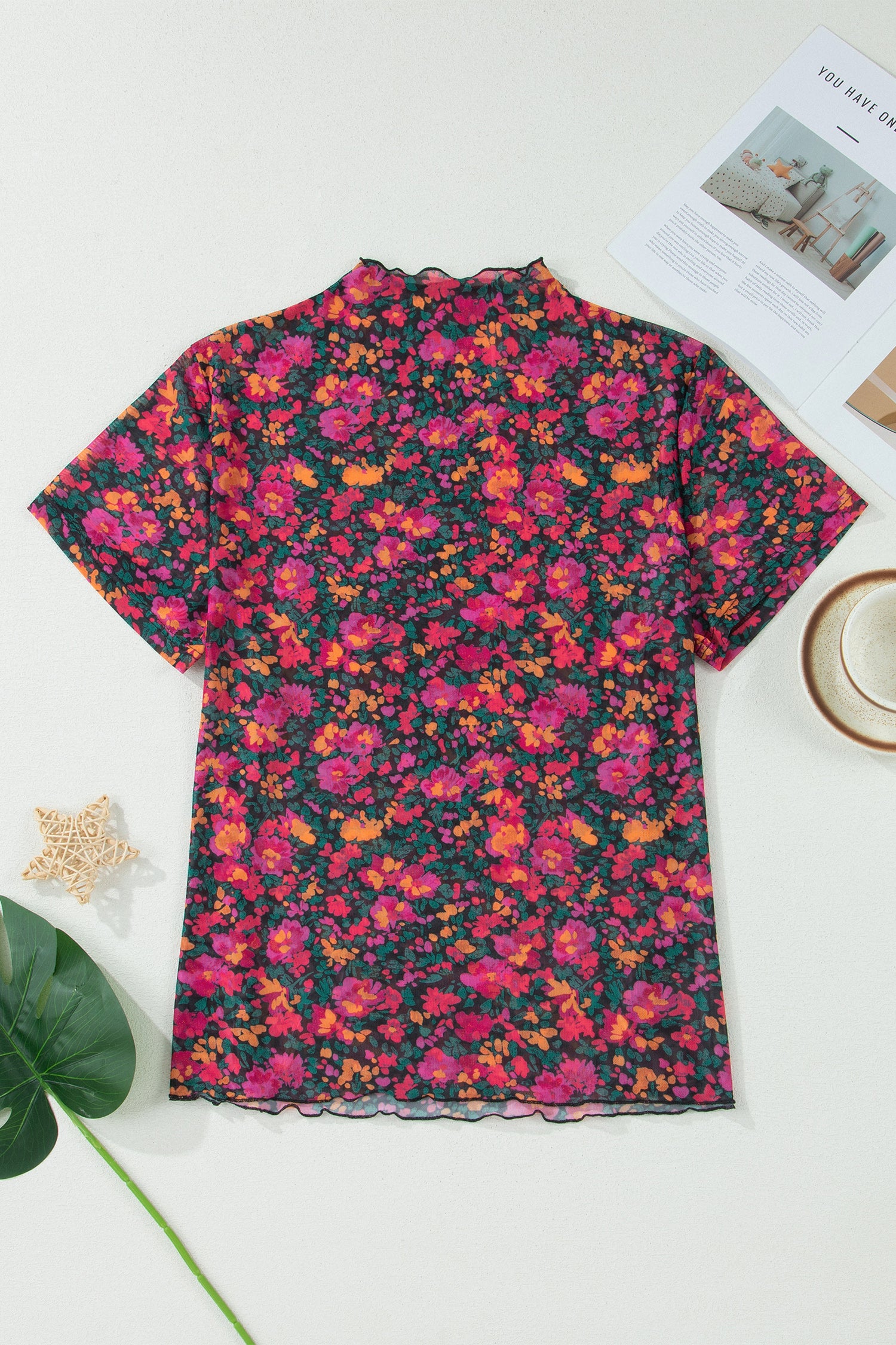 Rose Plus Size Floral Mesh Short Sleeve Top - Snoopy's Closet