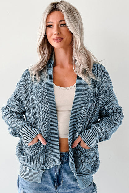 Evergreen Mineral Wash Exposed Seam Patchwork Knit Open Sweater Cardigan - Snoopy's Closet