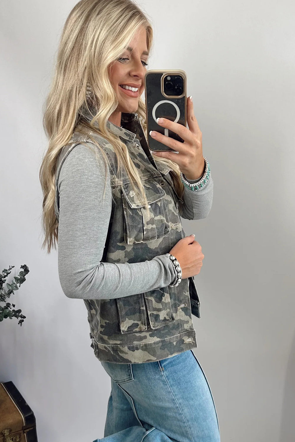 Chaleco vaquero de camuflaje verde tipo cargo
