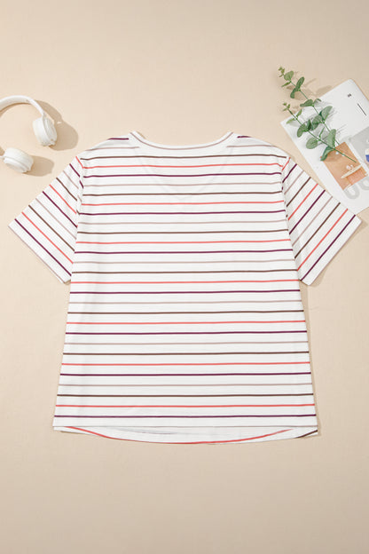 White Stripe V Neck Casual Plus Size Tee - Snoopy's Closet