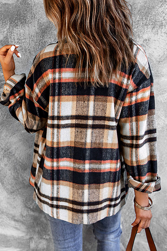 Camisa-chaqueta con Bolsillos y Estampado de Cuadros Geométricos