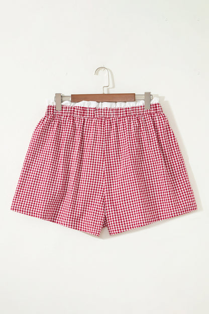 Pantalones cortos de talla grande con estampado a cuadros y ribete de contraste en rojo