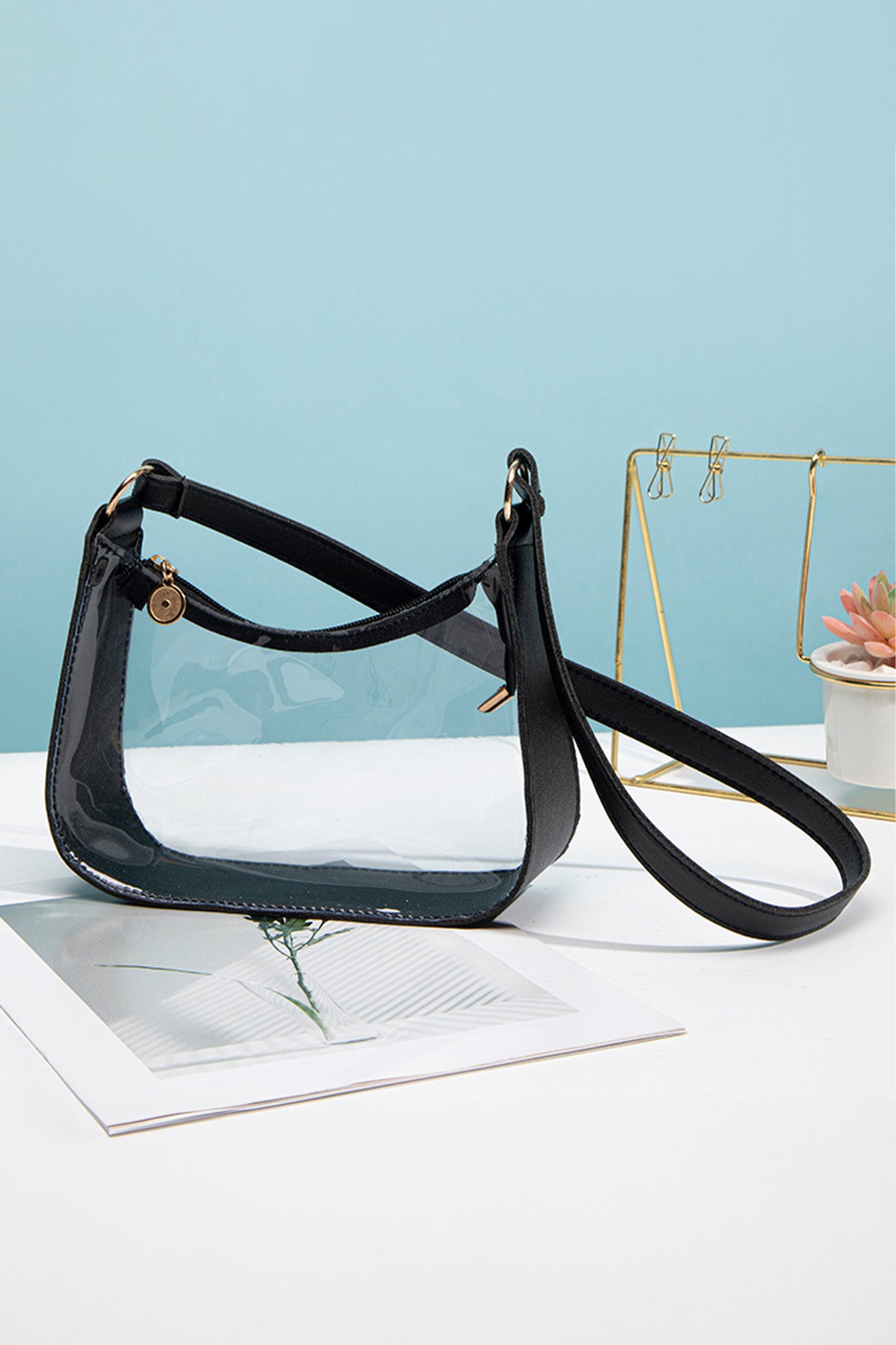 Color black PU Leather Trim Clear Shoulder Bag - Snoopy's Closet