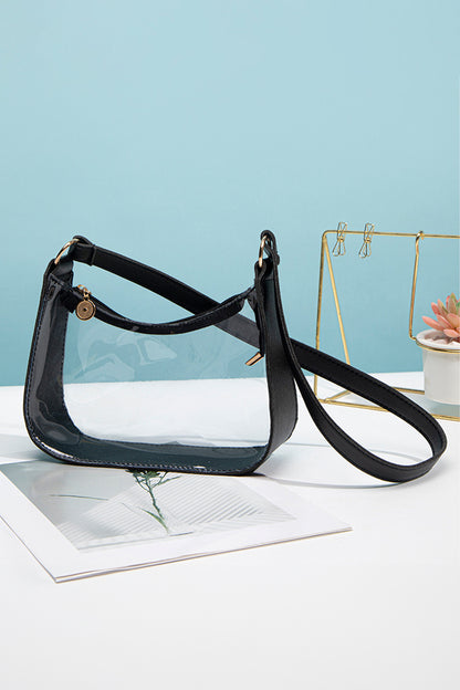 Color black PU Leather Trim Clear Shoulder Bag - Snoopy's Closet