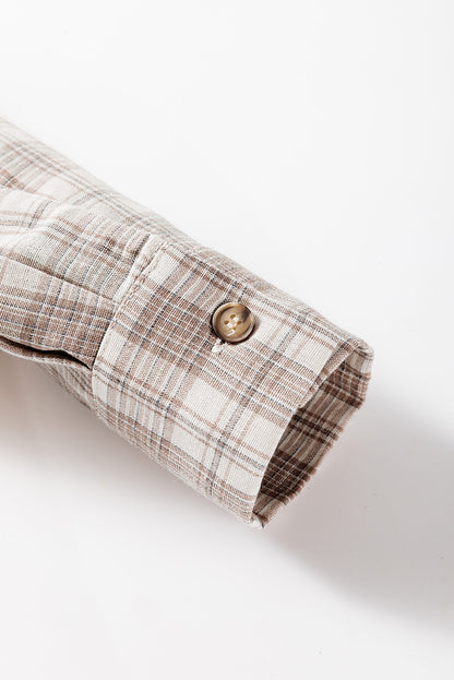 Sobrecamisa de Cuadros Caqui de Corte Holgado con Botones y Capucha
