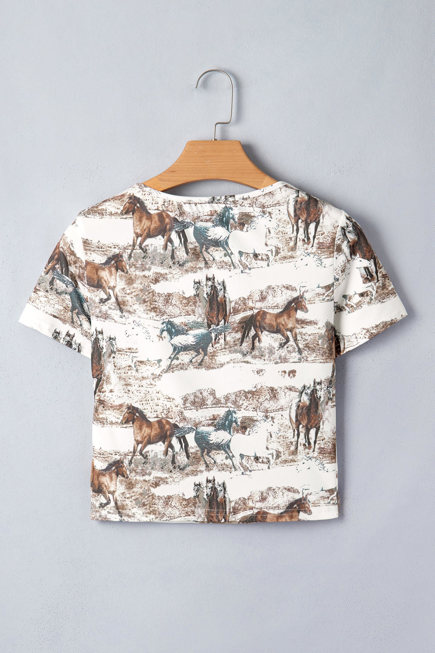 White Western Galloping Horses Printed Slim Fit T Shirt - Snoopy's Closet