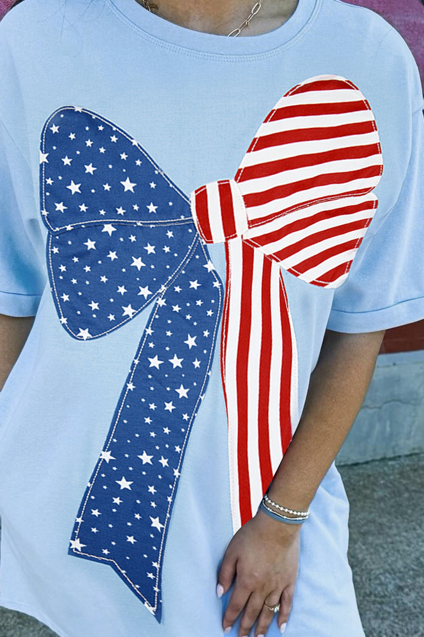 Minivestido de cambio Beau Blue patriótico con lazo grande cosido