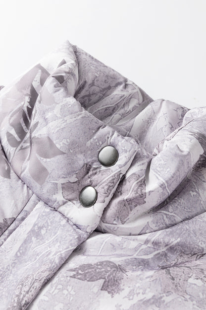 Chaleco acolchado de invierno con estampado de hojas de camuflaje gris
