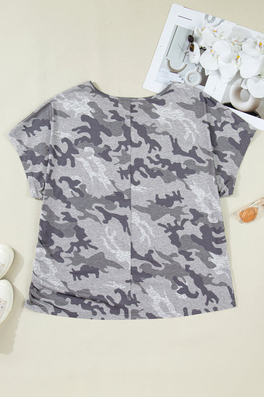 Gray Plus Size Camo Print Casual T Shirt - Snoopy's Closet