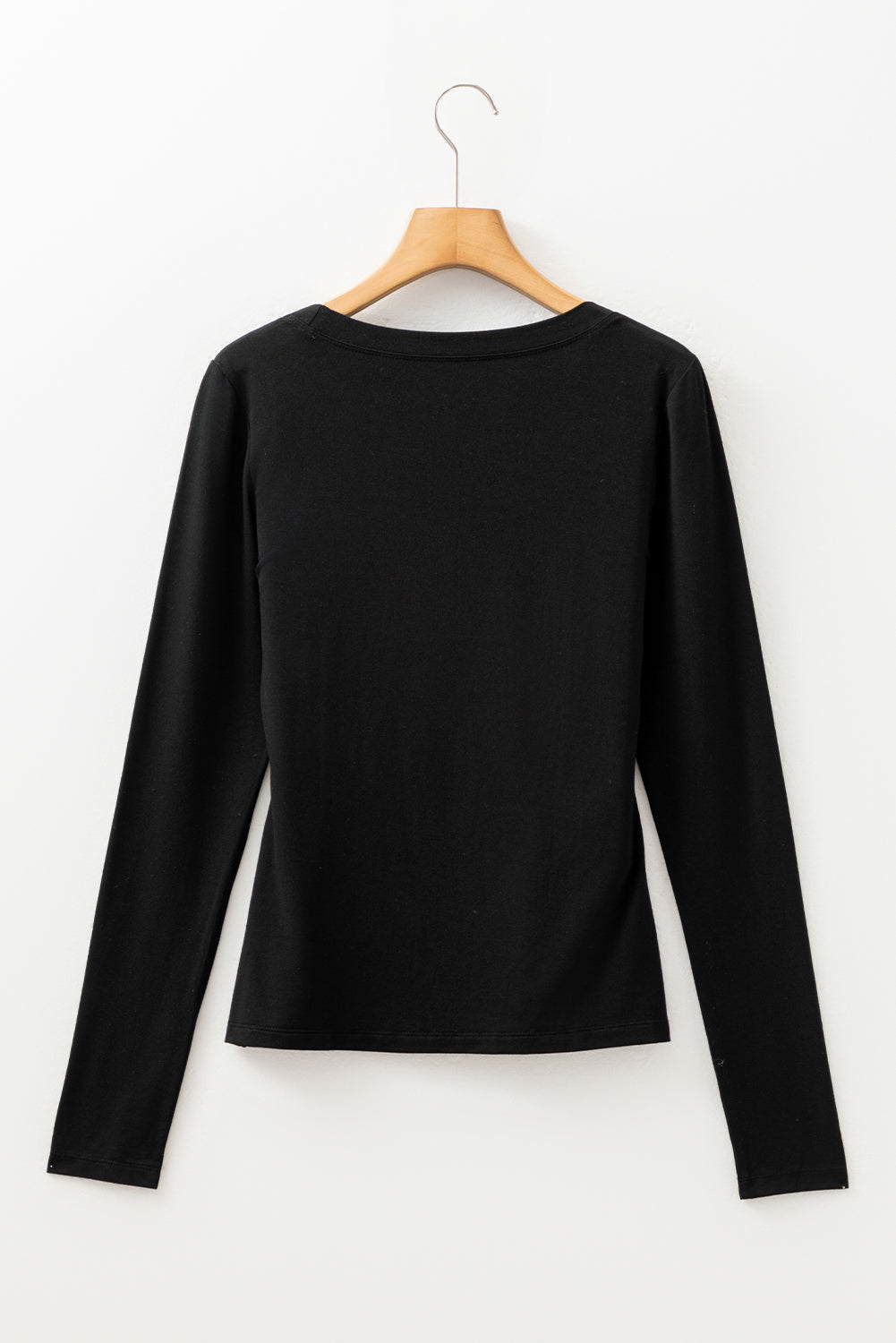 Black Solid Color Long Sleeve Fitted Top - Snoopy's Closet