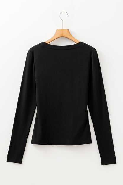 Black Solid Color Long Sleeve Fitted Top - Snoopy's Closet