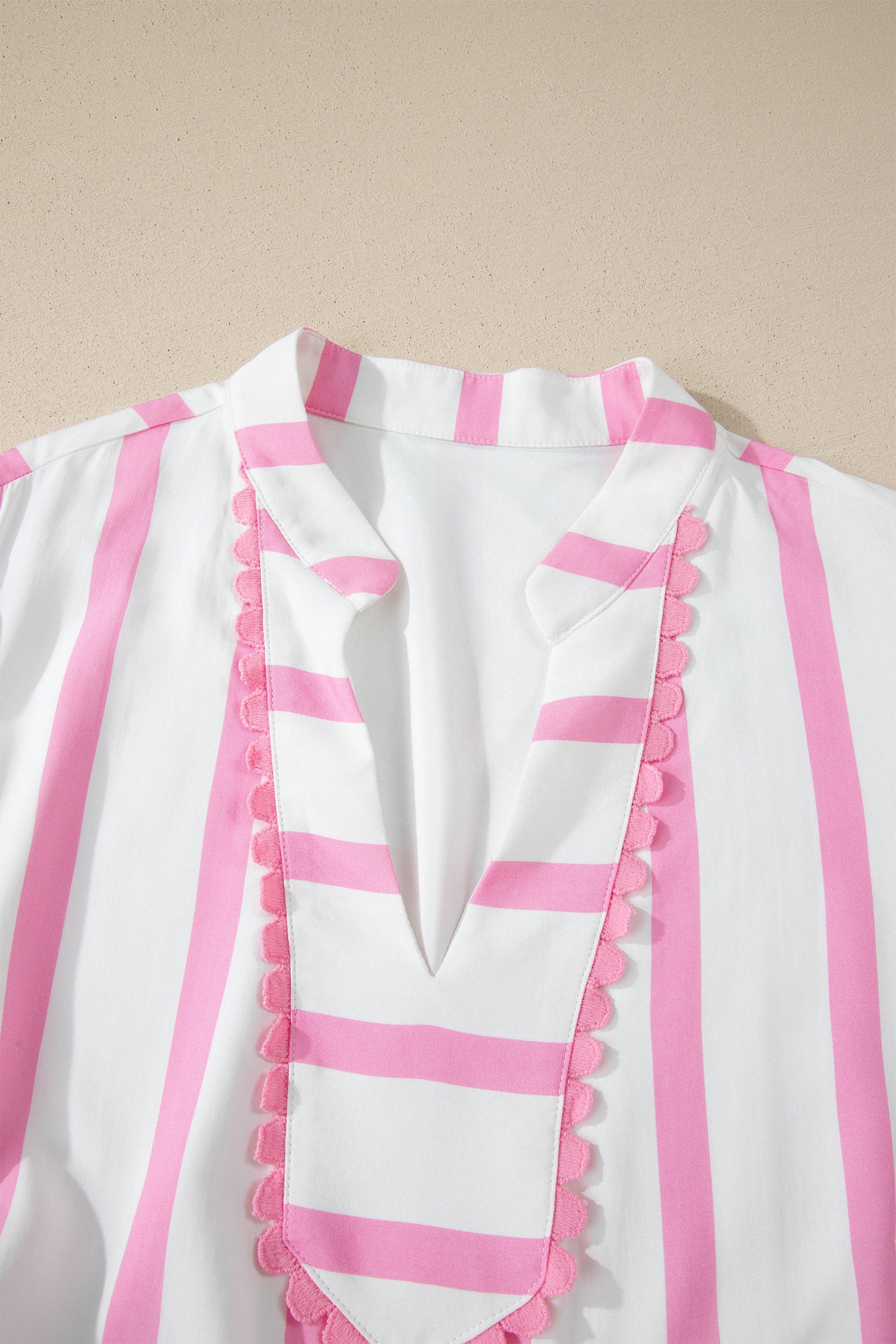 Pink Stripe Plus Size V Neck Short Puff Sleeve Tiered Maxi Dress - Snoopy's Closet