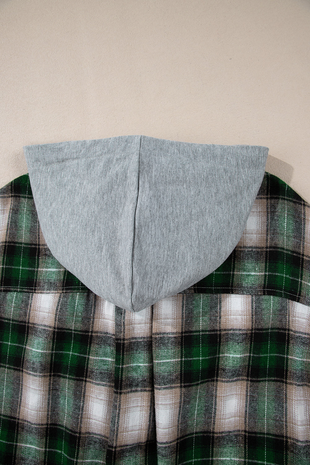 Sobrecamisa con Capucha Abotonada y Bolsillo en el Pecho con Estampado de Cuadros Verdes
