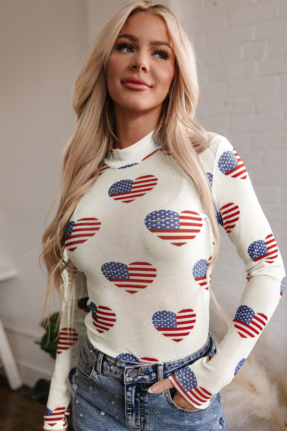 White Americana Glitter Mesh Long Sleeve Bodysuit - Snoopy's Closet