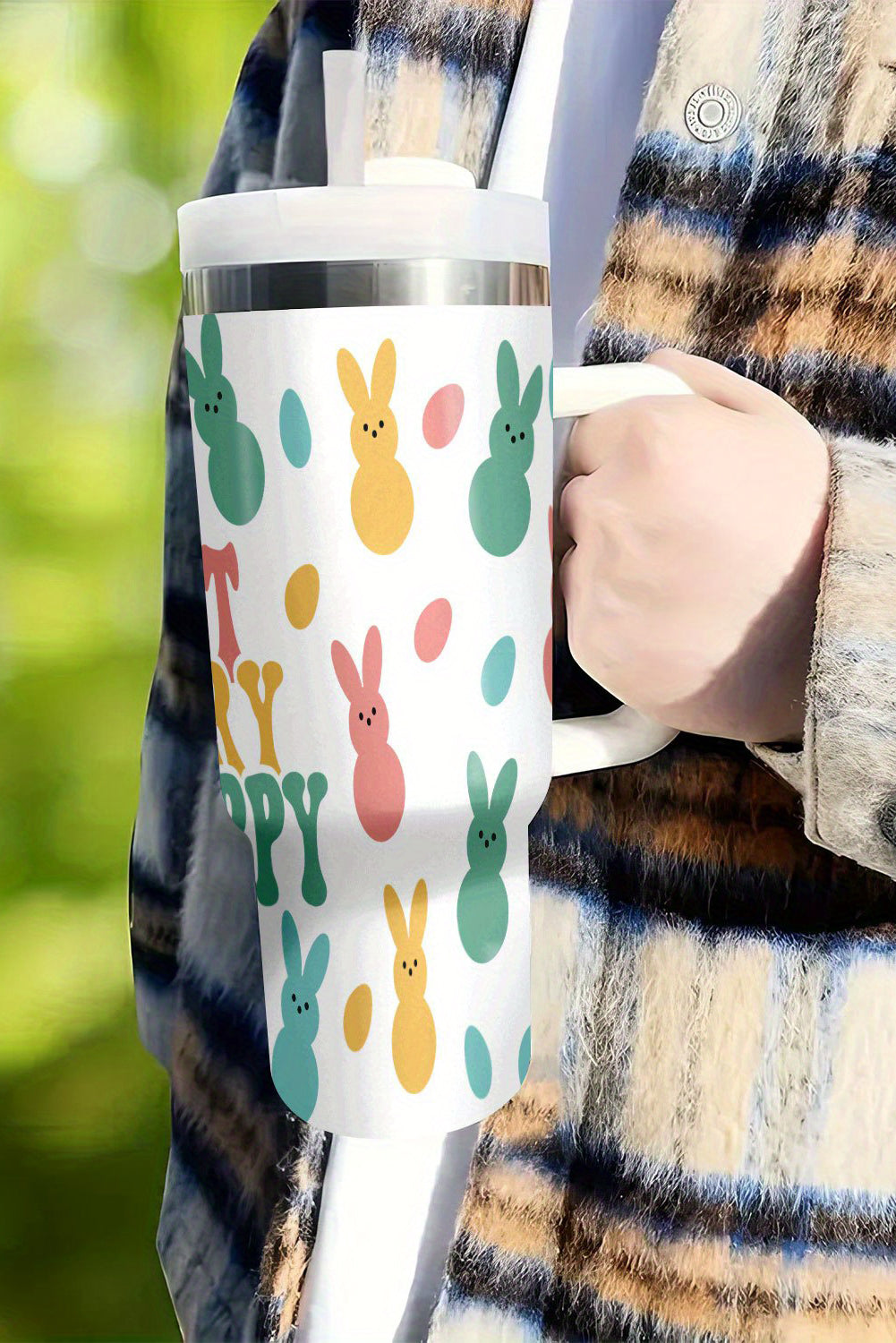 Vaso térmico con estampado de conejito blanco DONT WORRY BE HOPPY 40oz
