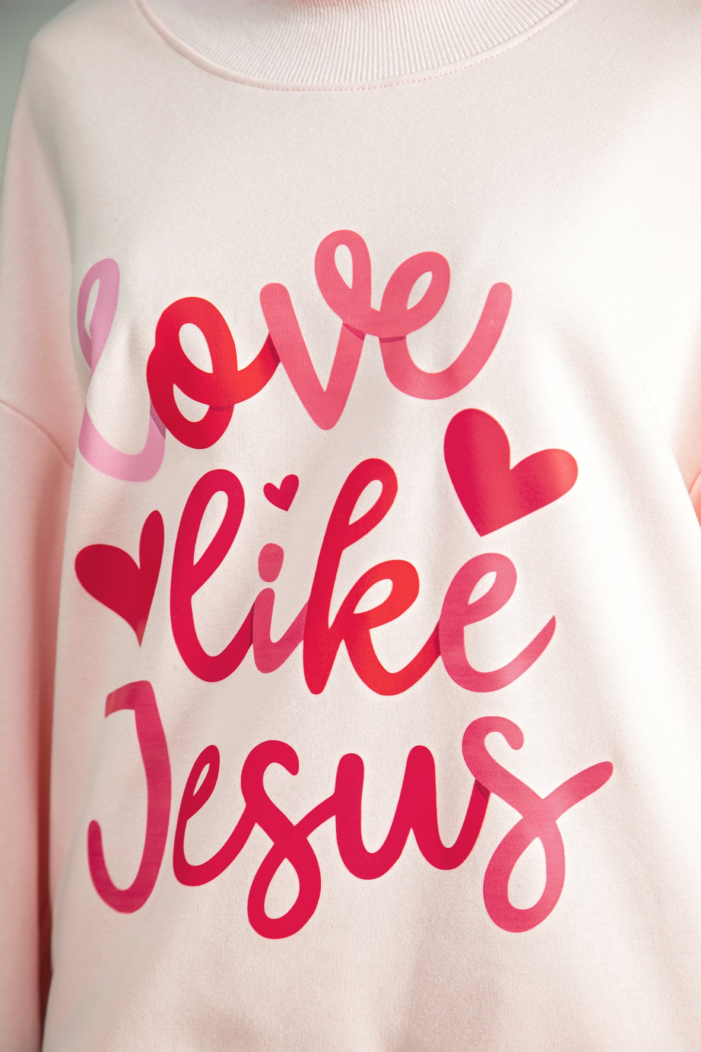 Light Pink love like Jesus Valentines Day Mock Neck Sweatshirt - Snoopy's Closet