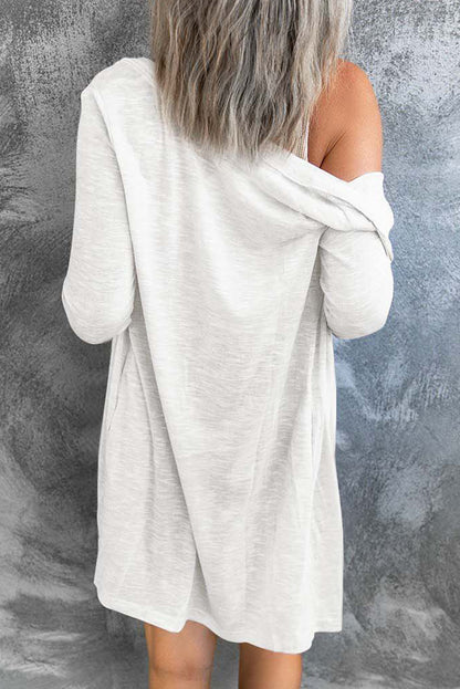 White Solid Color Open-Front Buttons Cardigan - Snoopy's Closet
