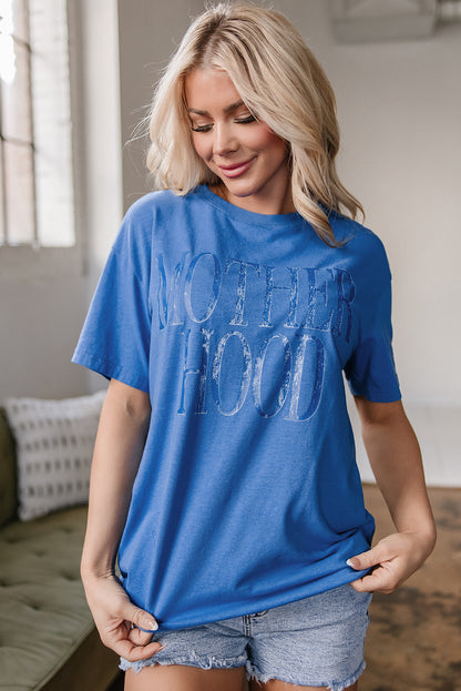 Sky Blue Vintage MOTHERHOOD Letter Graphic T Shirt - Snoopy's Closet