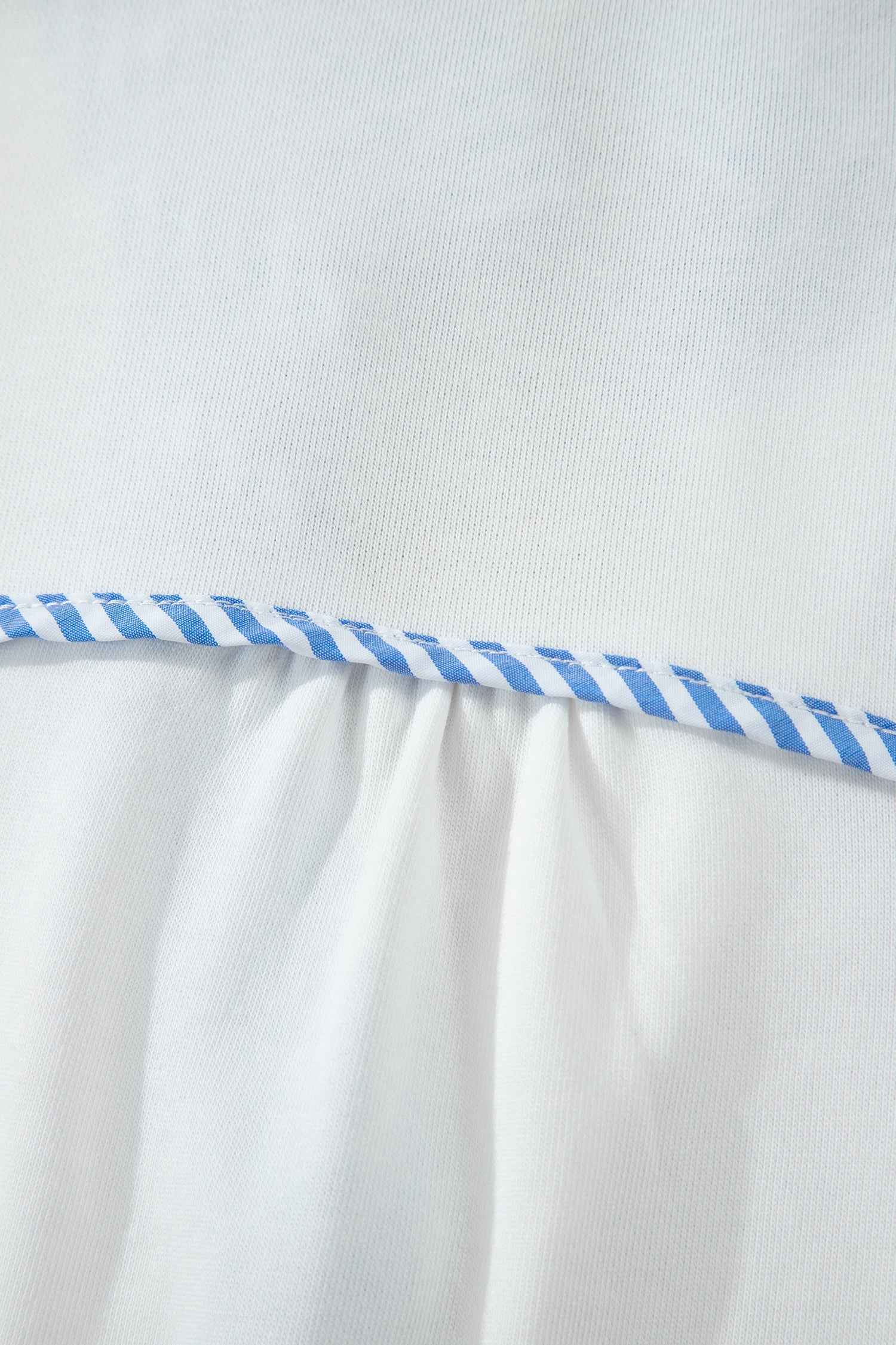 Sky Blue Striped Frilled Collar Short Sleeve Blouse