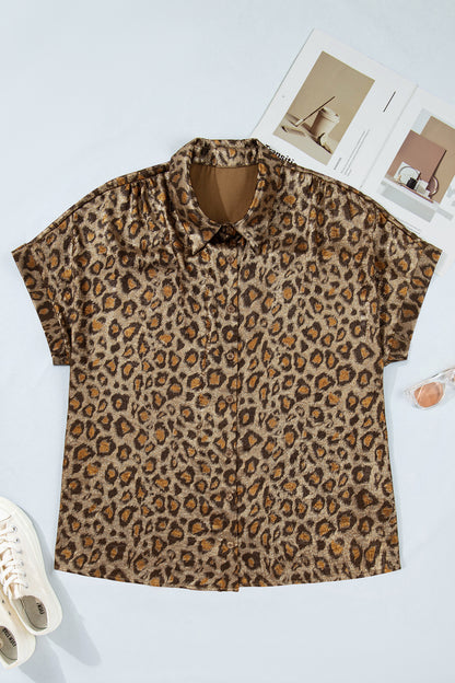 Gold Plus Size Leopard Print Short Sleeve Dolman Shirt - Snoopy's Closet
