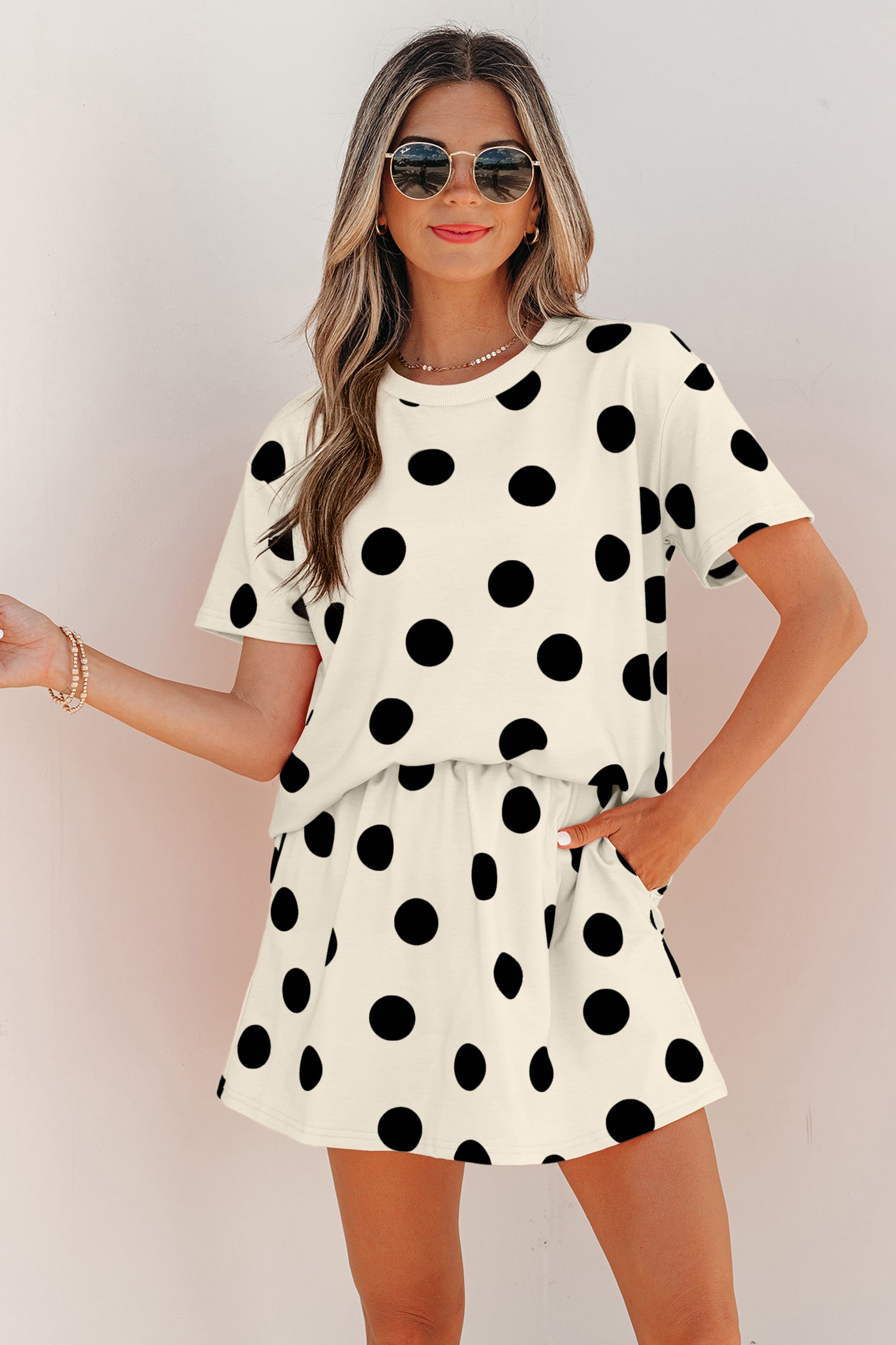 White Polka Dot Short Sleeve Top Casual Skort 2pcs Outfit - Snoopy's Closet