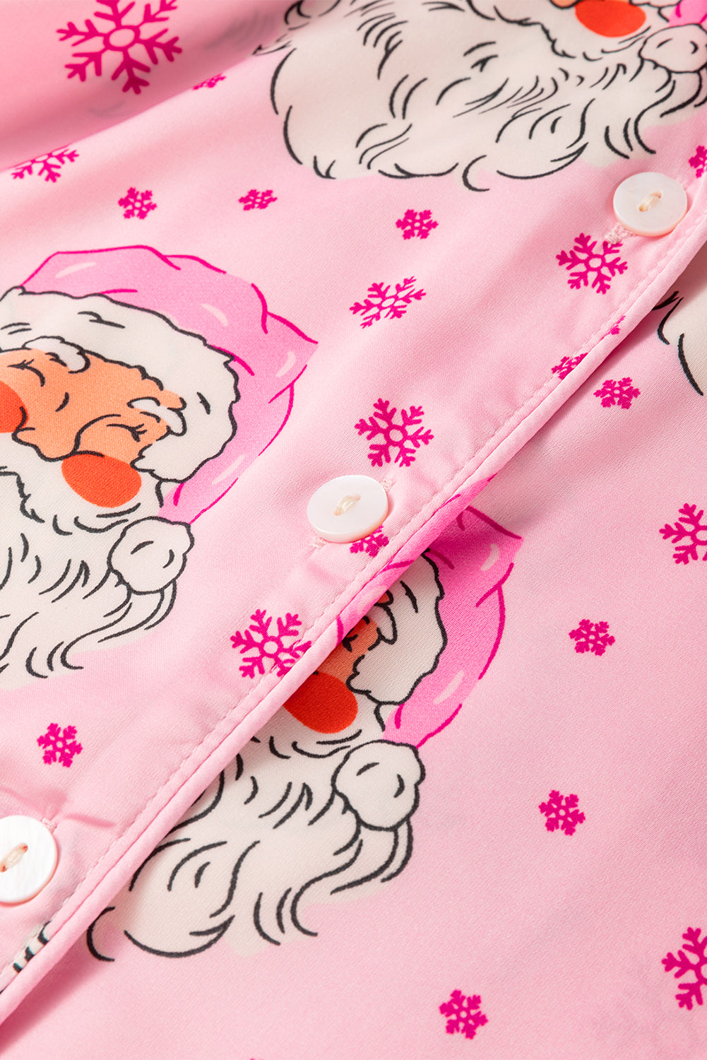 Pink Santa Claus Snowflake Long Sleeve Shirt Christmas Pajama Set - Snoopy's Closet