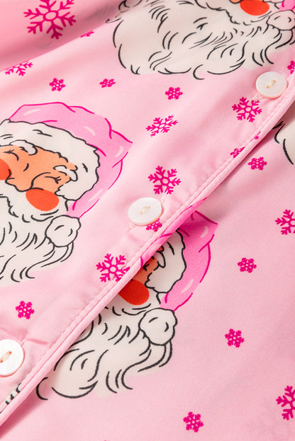 Pink Santa Claus Snowflake Long Sleeve Shirt Christmas Pajama Set - Snoopy's Closet