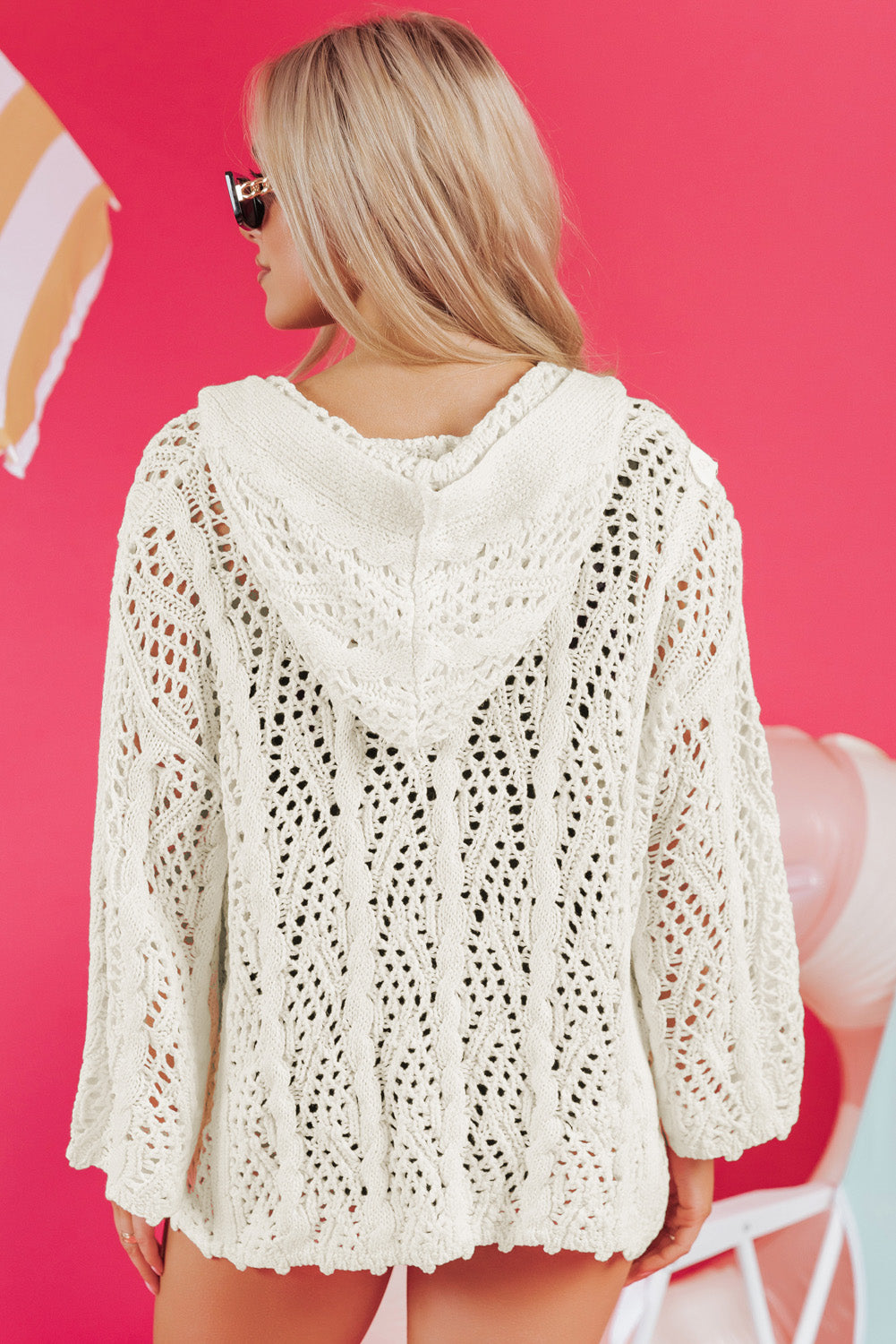 White Fashion Open Knit Hooded Beach Cover Up - Snoopy's Closet