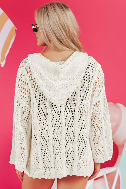White Fashion Open Knit Hooded Beach Cover Up - Snoopy's Closet