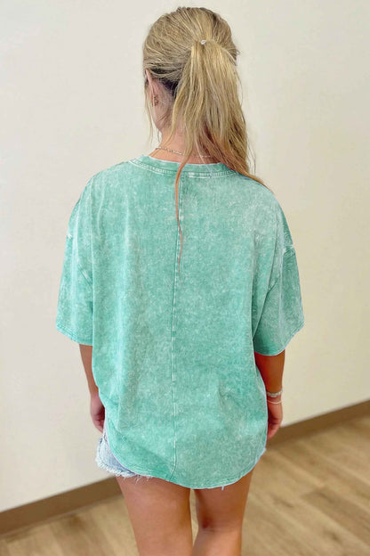 Dark Grey Solid Color Cotton Mineral Washed Oversize Tee