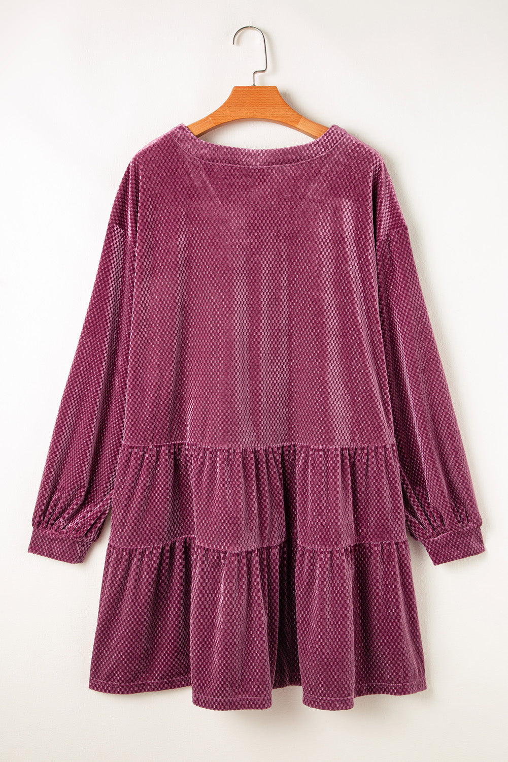 Vestido de Terciopelo Texturizado con Botones y Volantes Talla Grande Color Malva Prado