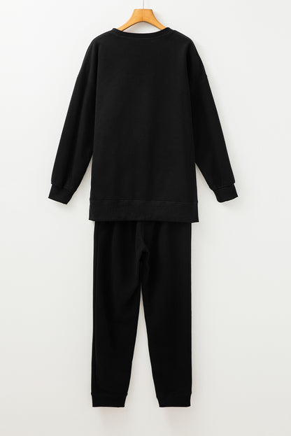 Black Solid Color High Low Pullover and Skinny Pants Set - Snoopy's Closet