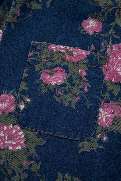 Mono vaquero plisado de pernera ancha y talle alto con estampado floral Blue Beau